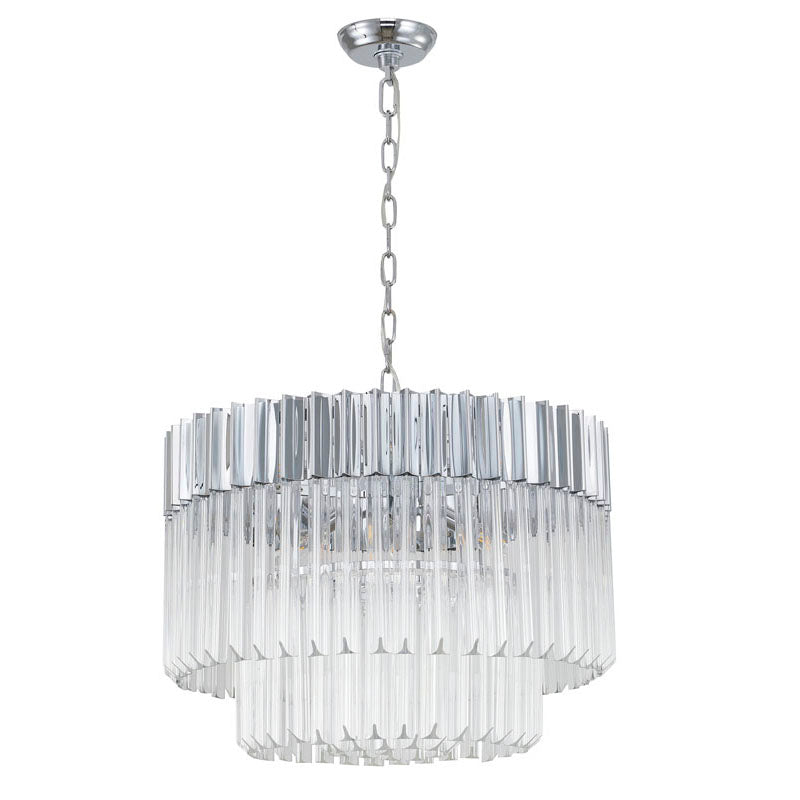 Round Stainless Steel Chandelier with Clear Hanging Crystals by Bethel - view 12