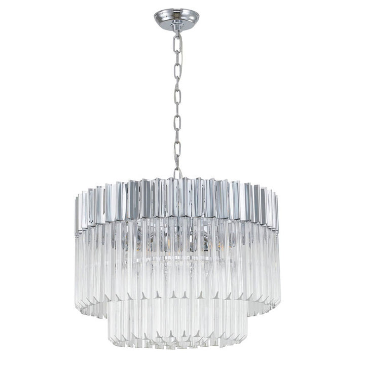 Round Stainless Steel Chandelier with Clear Hanging Crystals by Bethel - view 12