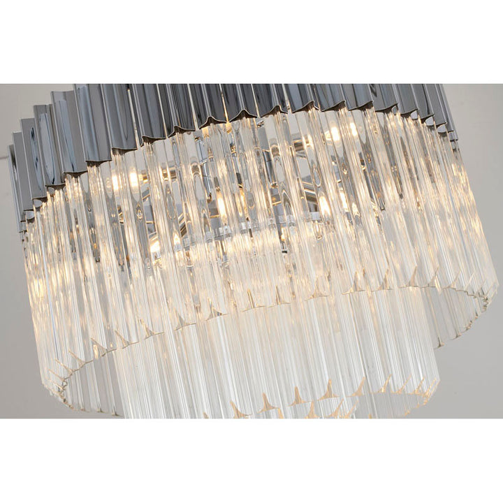 Round Stainless Steel Chandelier with Clear Hanging Crystals by Bethel - view 13