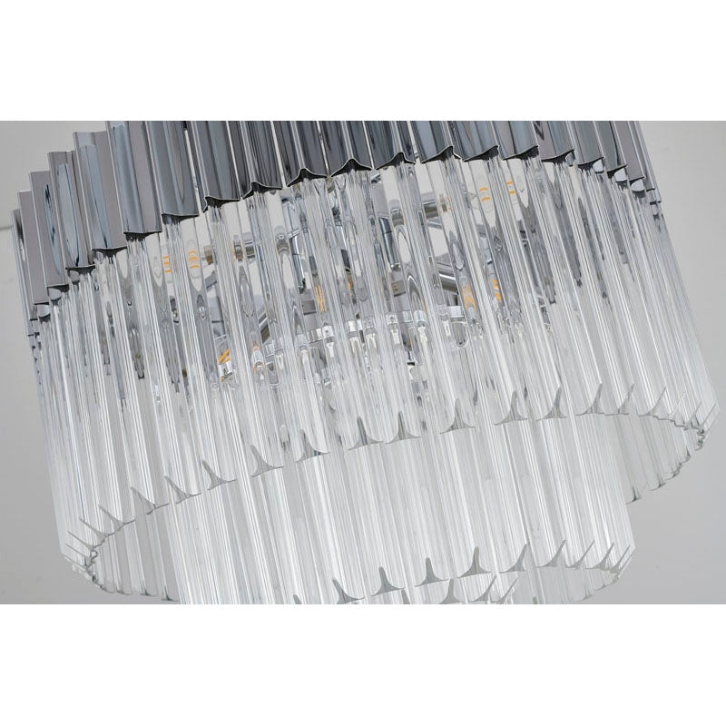 Round Stainless Steel Chandelier with Clear Hanging Crystals by Bethel - view 14