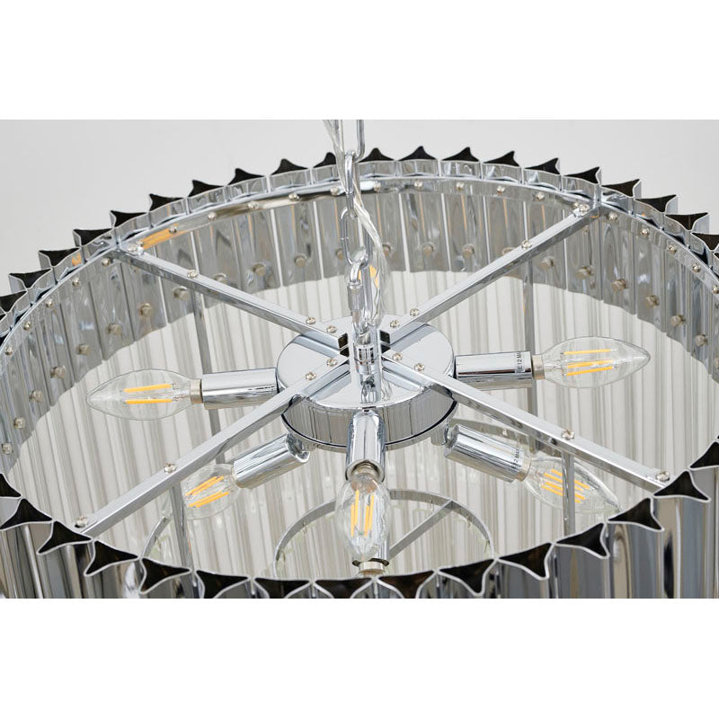 Round Stainless Steel Chandelier with Clear Hanging Crystals by Bethel - view 16