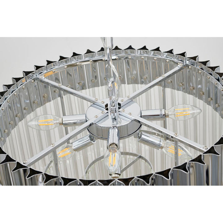 Round Stainless Steel Chandelier with Clear Hanging Crystals by Bethel - view 16