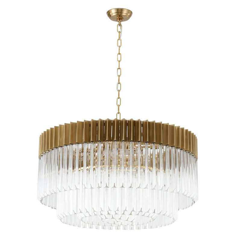 Round Stainless Steel Chandelier with Clear Hanging Crystals by Bethel - view 24
