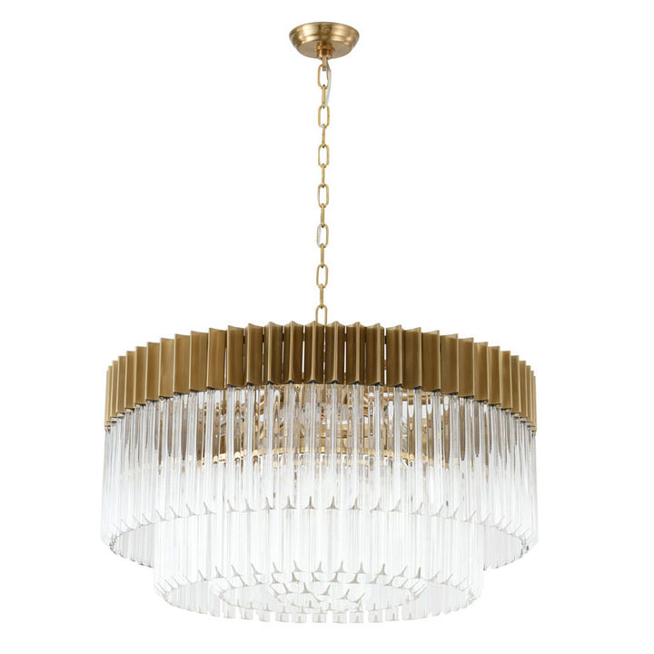 Round Stainless Steel Chandelier with Clear Hanging Crystals by Bethel - view 24