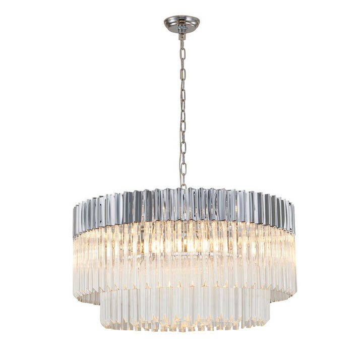 Round Stainless Steel Chandelier with Clear Hanging Crystals in Chrome by Bethel