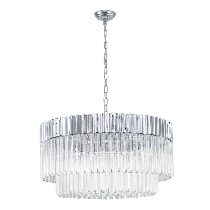 Round Stainless Steel Chandelier with Clear Hanging Crystals by Bethel - view 30