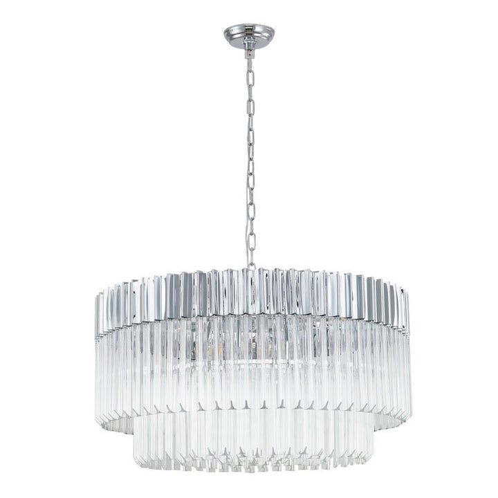 Round Stainless Steel Chandelier with Clear Hanging Crystals by Bethel - view 30