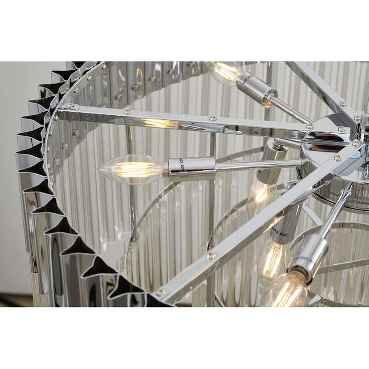 Round Stainless Steel Chandelier with Clear Hanging Crystals by Bethel - view 35