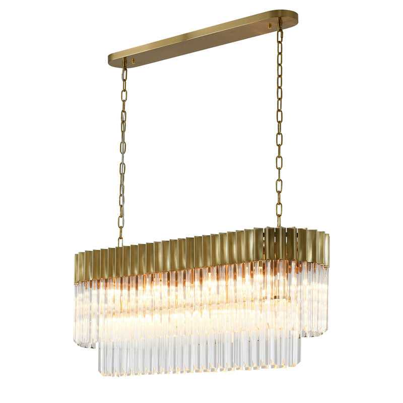 Oval Stainless Steel Frame Chandelier with Clear Hanging Crystals in Brass by Bethel