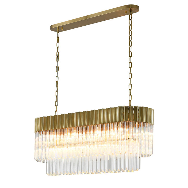 Oval Stainless Steel Frame Chandelier with Clear Hanging Crystals in Brass by Bethel