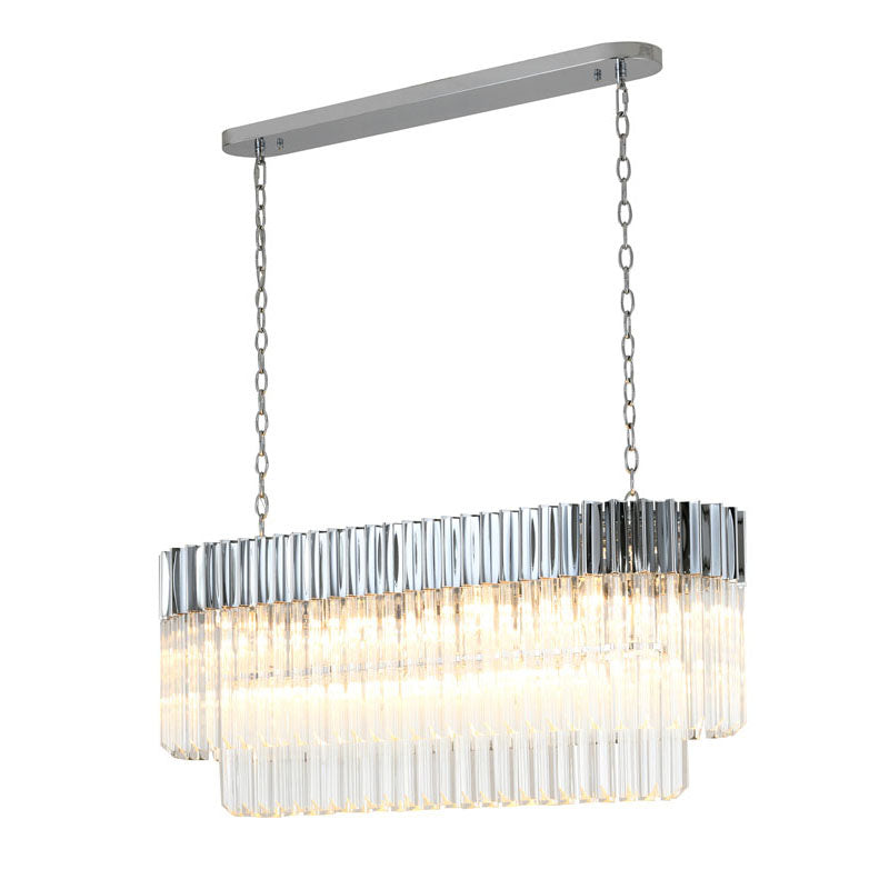 Oval Stainless Steel Frame Chandelier with Clear Hanging Crystals in Chrome by Bethel