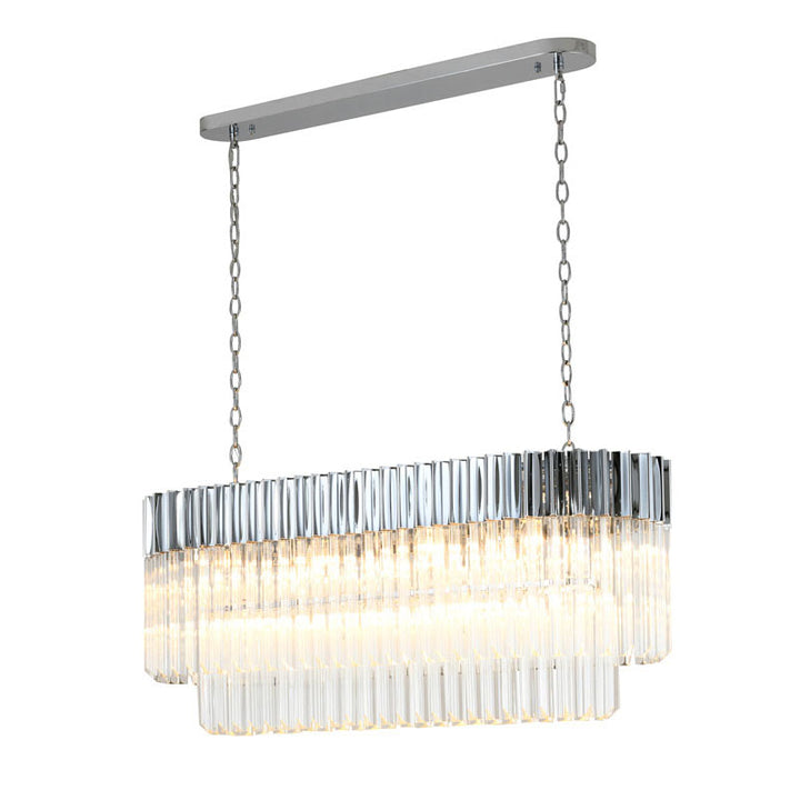 Oval Stainless Steel Frame Chandelier with Clear Hanging Crystals in Chrome by Bethel