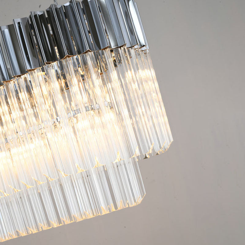 Oval Stainless Steel Frame Chandelier with Clear Hanging Crystals by Bethel - view 12