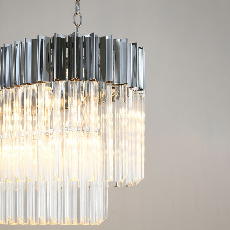 Oval Stainless Steel Frame Chandelier with Clear Hanging Crystals by Bethel - view 14