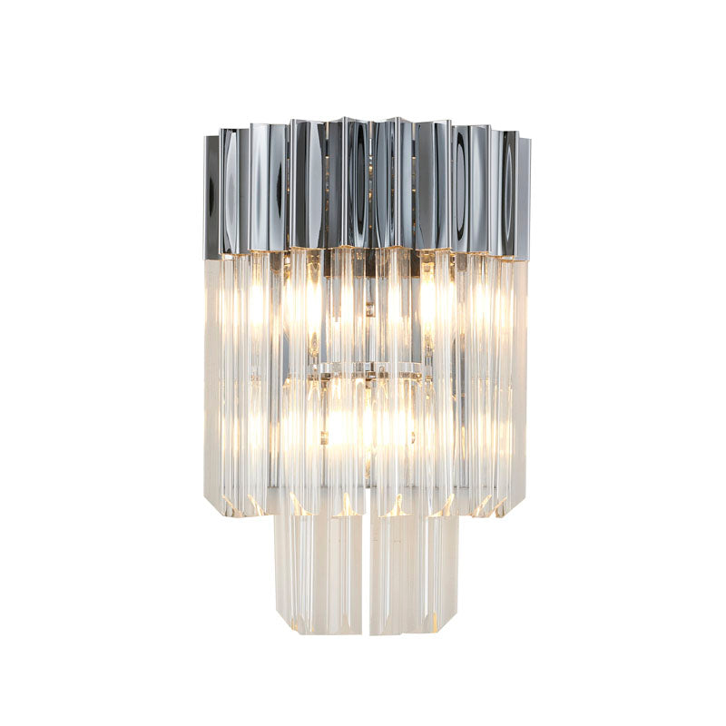 Stainless Steel Frame Wall Sconce with Clear Hanging Crystals in Chrome by Bethel
