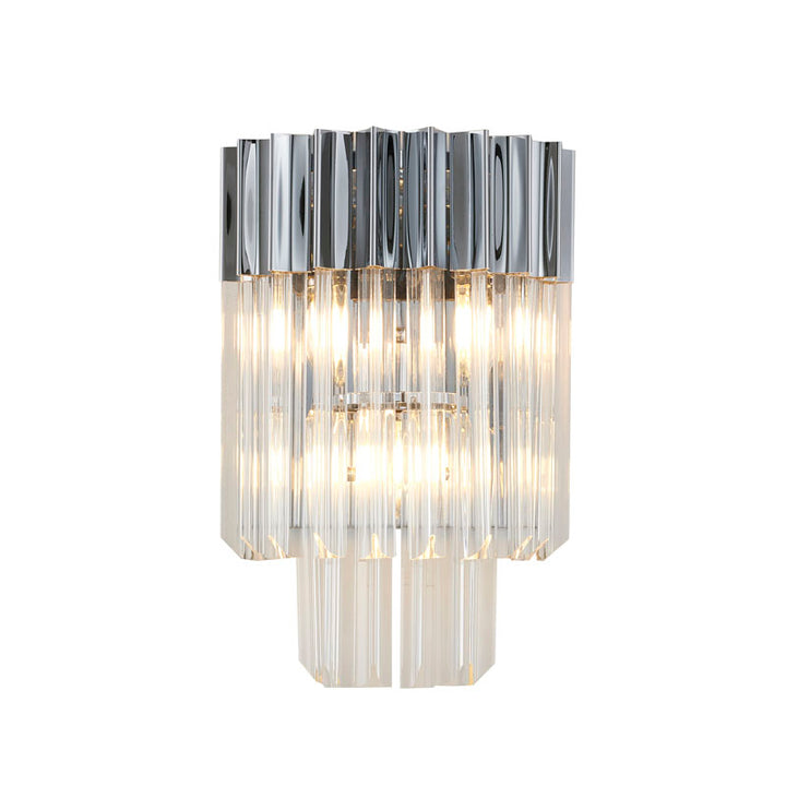 Stainless Steel Frame Wall Sconce with Clear Hanging Crystals in Chrome by Bethel