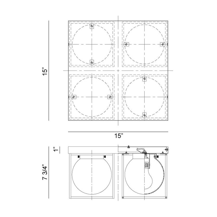 Steel Square Frame with Frosted Glass Shade Flush Mount / Wall Sconce