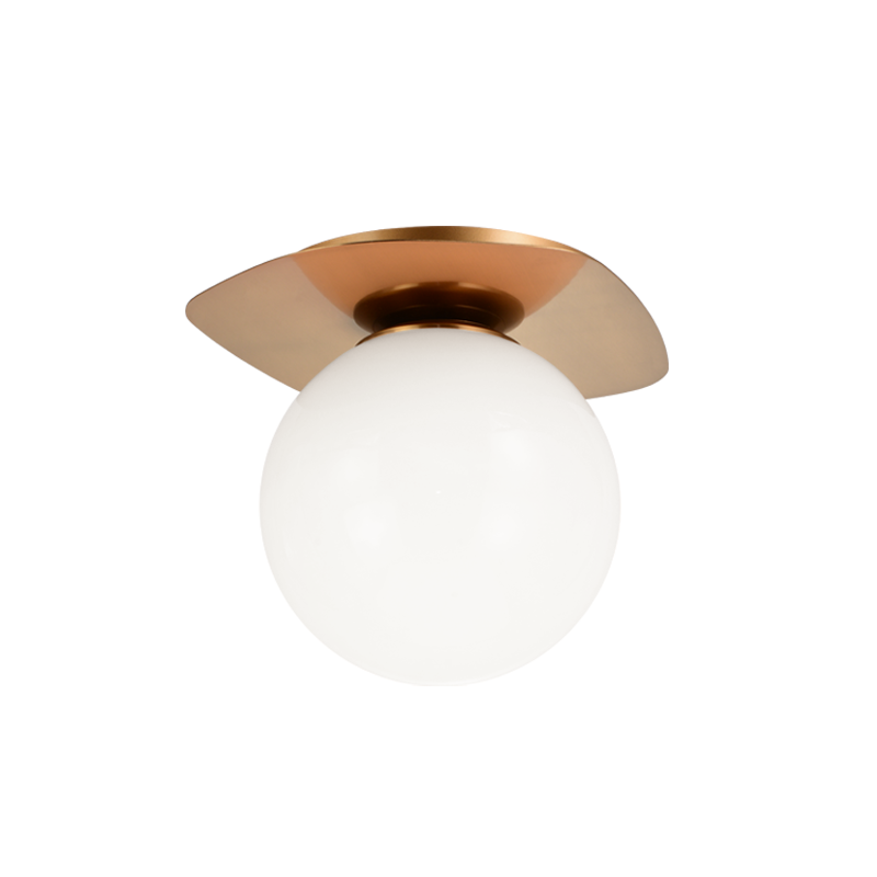 Aged Gold Brass Frame with Opal Glass Globe Flush Mount