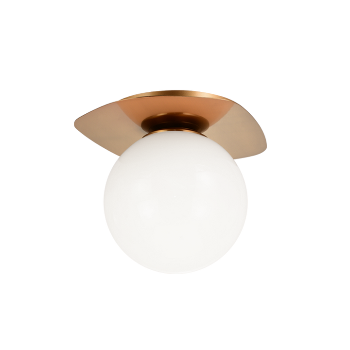 Aged Gold Brass Frame with Opal Glass Globe Flush Mount