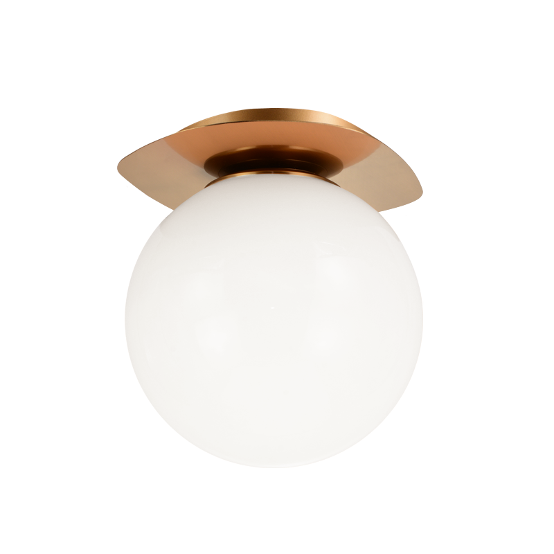 Aged Gold Brass Frame with Opal Glass Globe Flush Mount