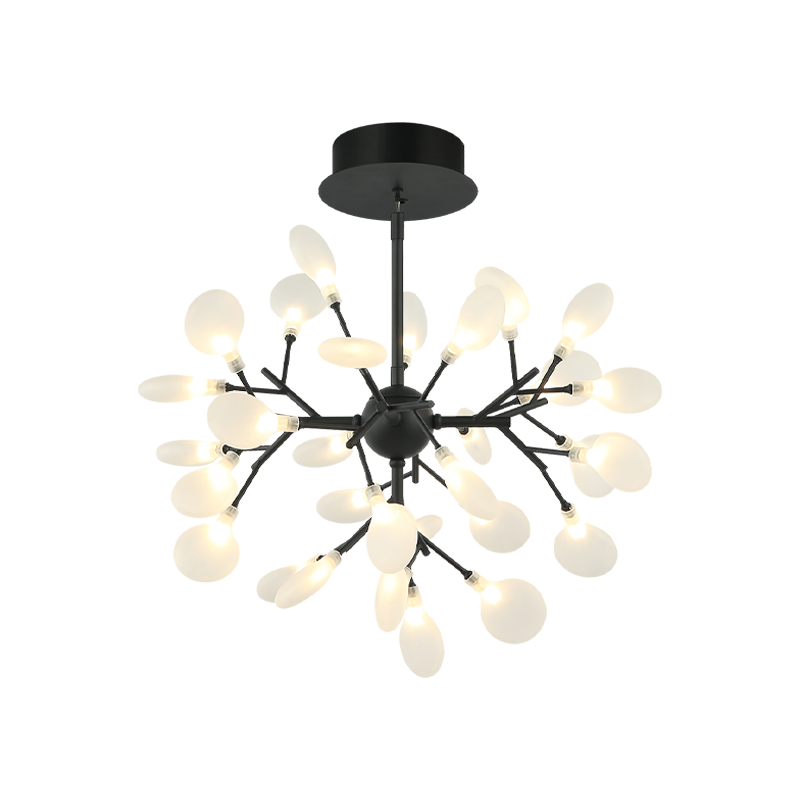 Steel Branch Arm with White Petal Diffusers Chandelier