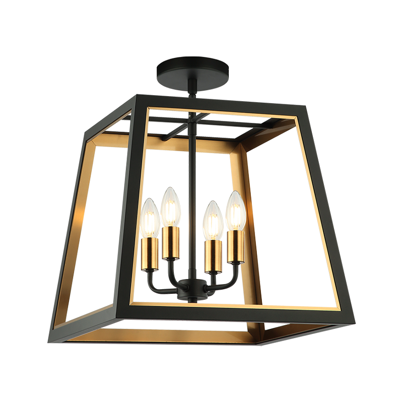 Steel Open Air Two Tone Frame Semi Flush Mount