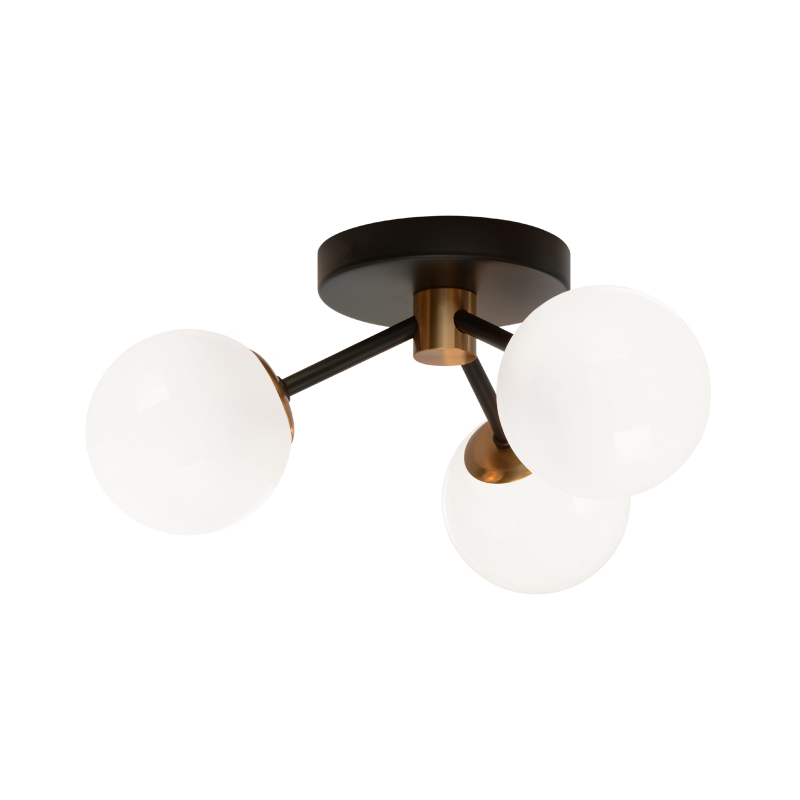 Novu - Black and Aged Gold Brass Frame with Opal Glass Globe Flush Mount