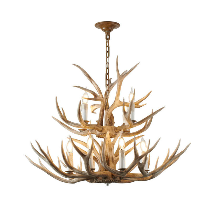 Two Tier Polyresin Antler Horn Chandelier with Candle Light by Bethel
