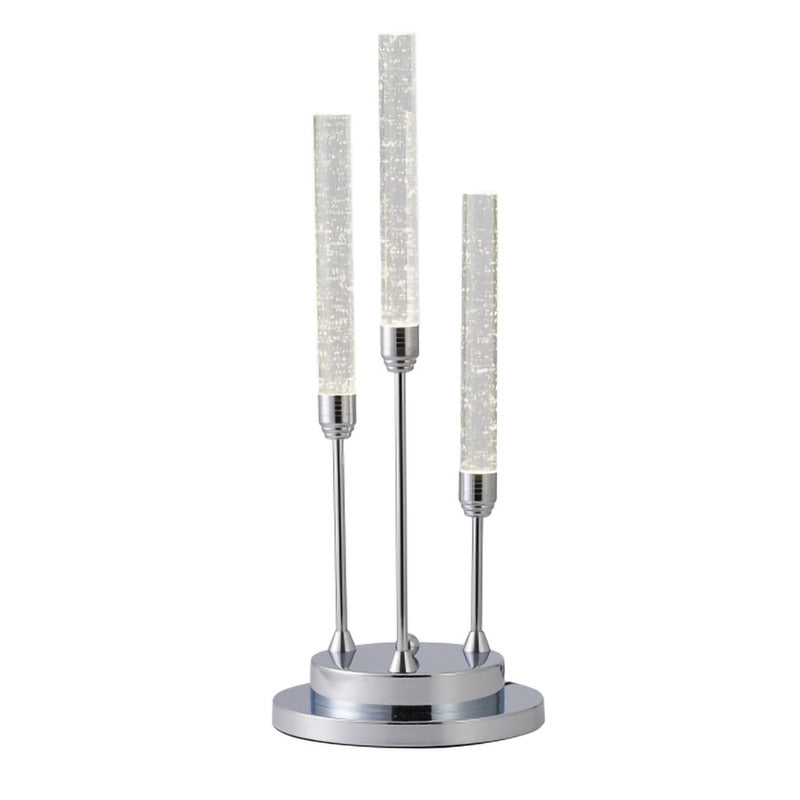 Chrome Metal Frame Table Lamp with Clear Bubble Crystal Pendants by Bethel