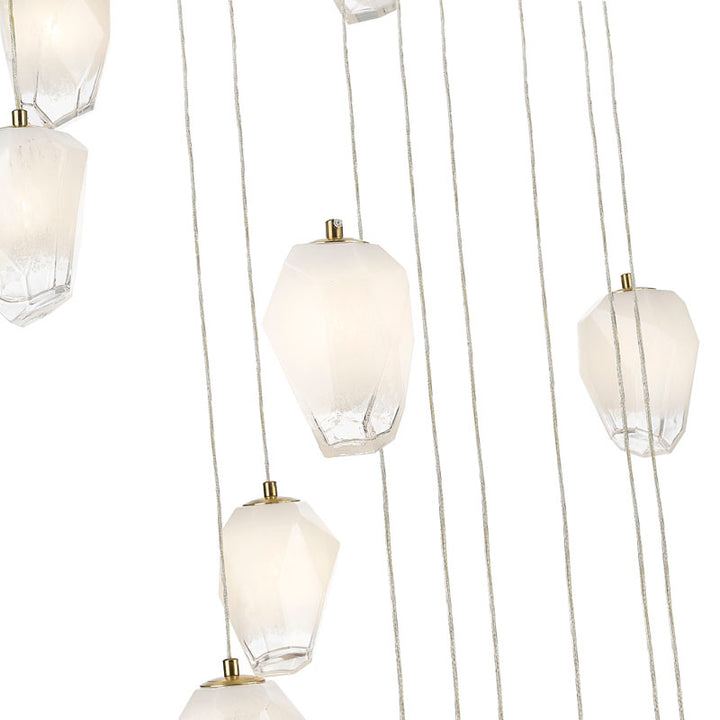 Round Flushed Chandelier with Hanging Glass Pendants in Gold by Bethel