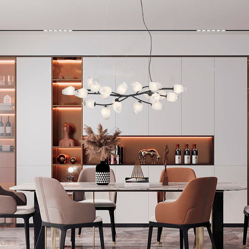Branch Frame Chandelier with Glass Shades in Black by Bethel
