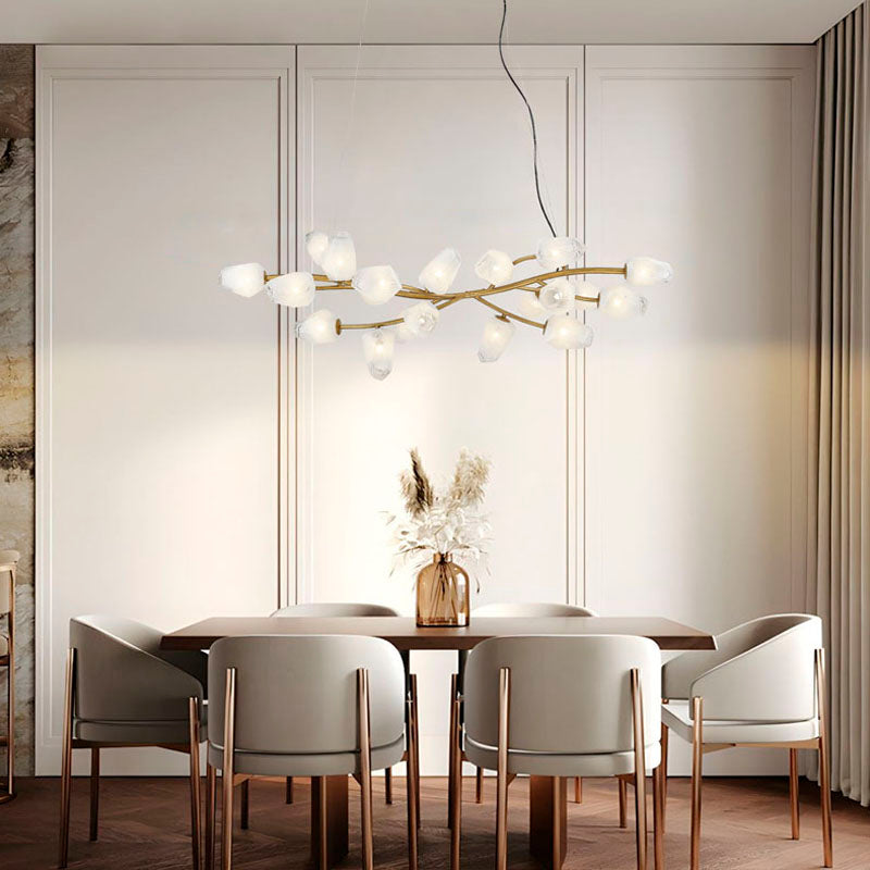 Branch Frame Chandelier with Glass Shades in Gold by Bethel
