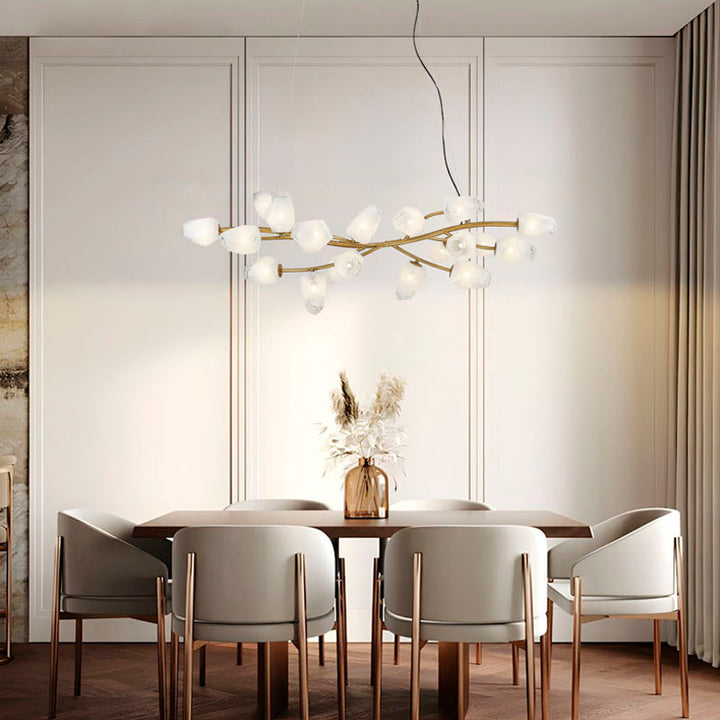Branch Frame Chandelier with Glass Shades in Gold by Bethel