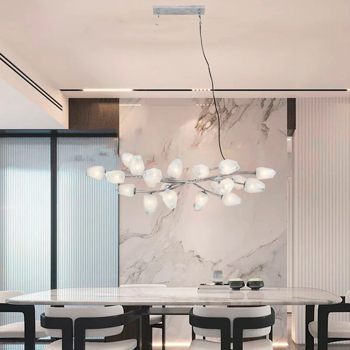 Branch Frame Chandelier with Glass Shades in Silver by Bethel