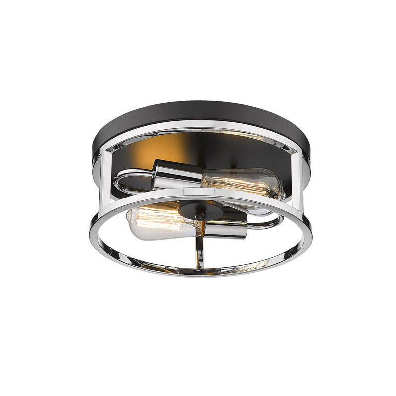 Round Iron Framed Flush Mount Light in Black Chrome by Bethel