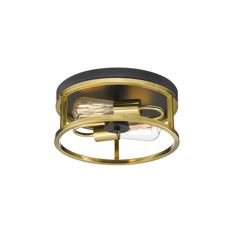 Round Iron Framed Flush Mount Light in Black & Gold by Bethel