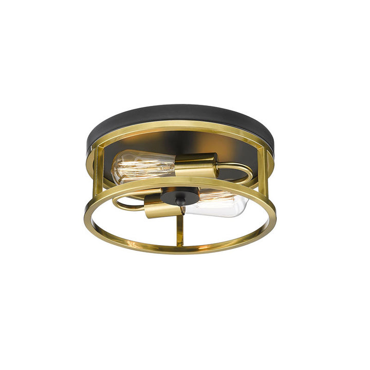 Round Iron Framed Flush Mount Light in Black & Gold by Bethel