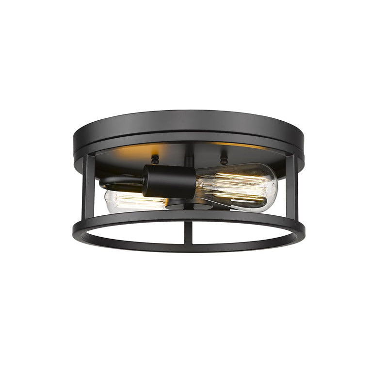 Round Iron Framed Flush Mount Light in Black by Bethel
