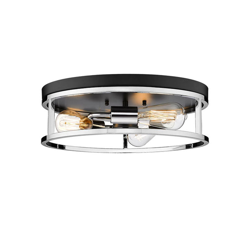 Round Iron Framed Flush Mount Light in Black by Bethel