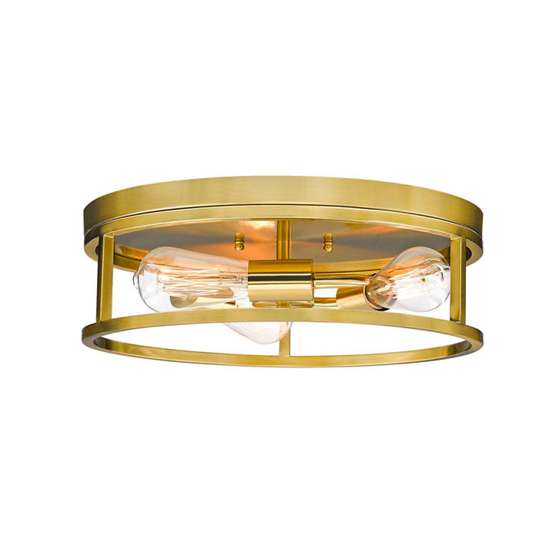 Round Iron Framed Flush Mount Light in Gold by Bethel