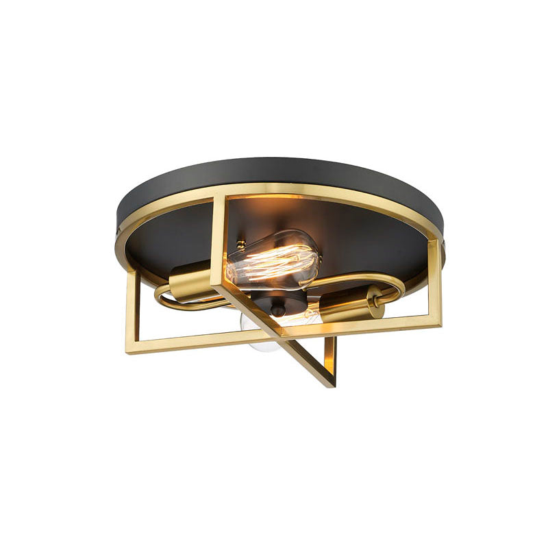 Round and Cage Flush Mount Light in Black & Gold by Bethel