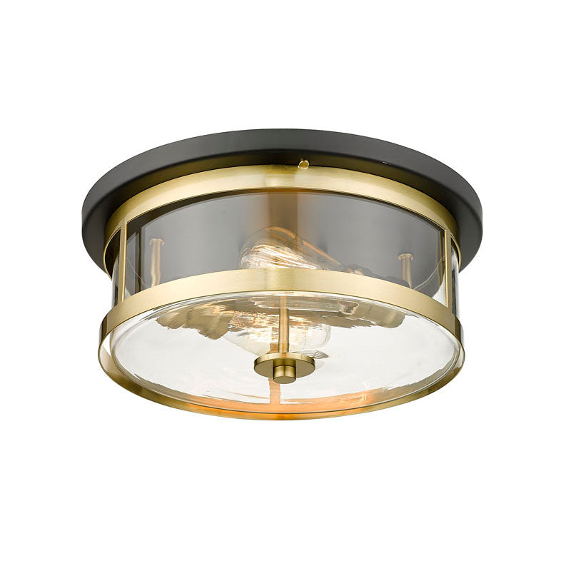Round Flush Mount with Clear Glass Shade in Black & Gold by Bethel