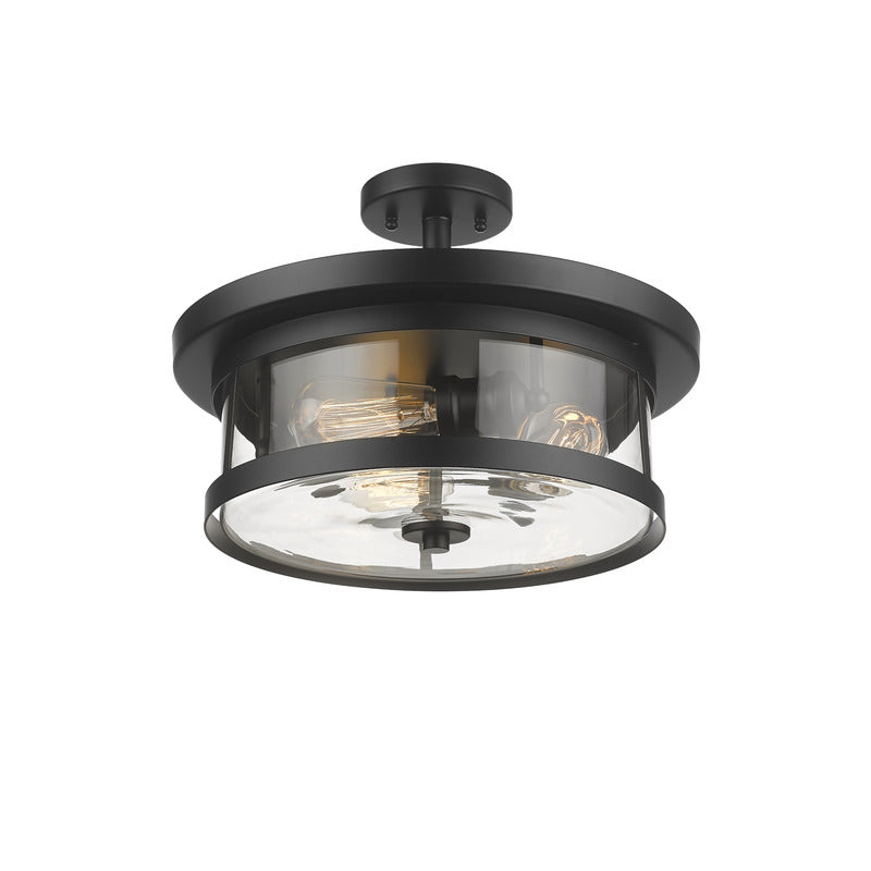 Round Semi Flush Mount with Clear Glass Shade in Black by Bethel