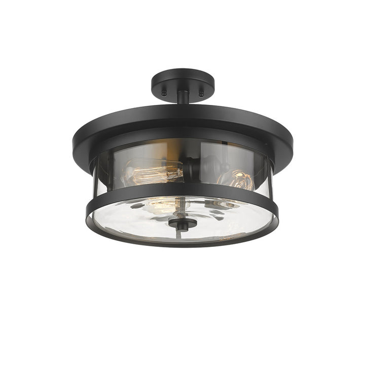 Round Semi Flush Mount with Clear Glass Shade in Black by Bethel