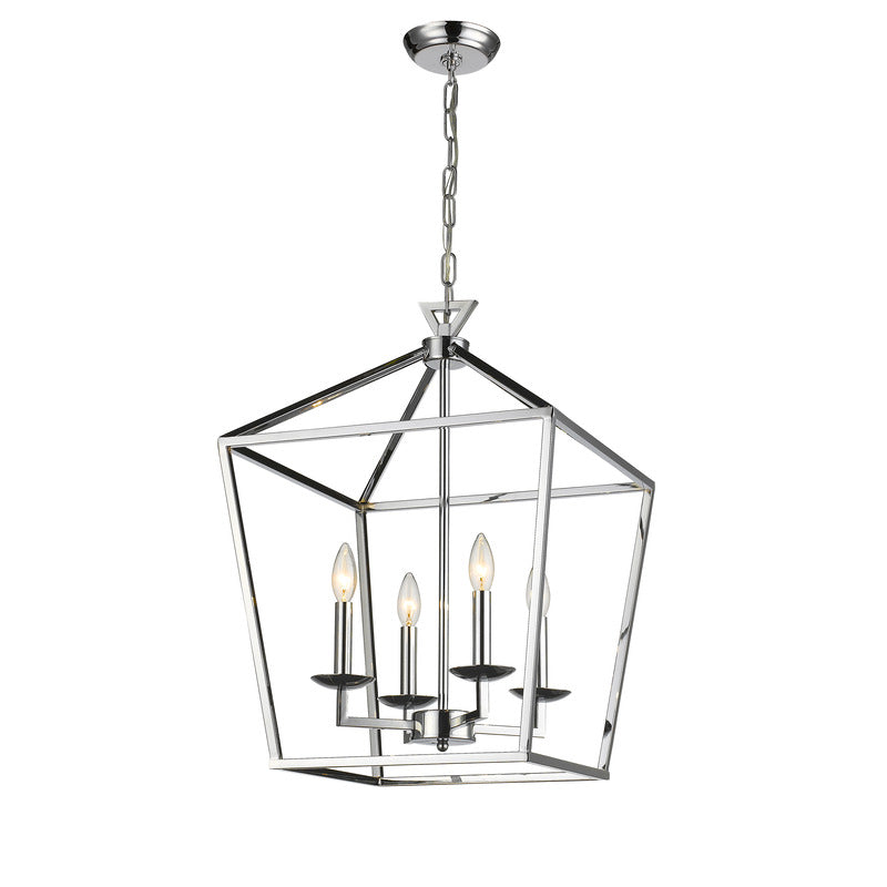 Metal Four Light Cage Ceiling Fixture in Shiny Nickel by Bethel