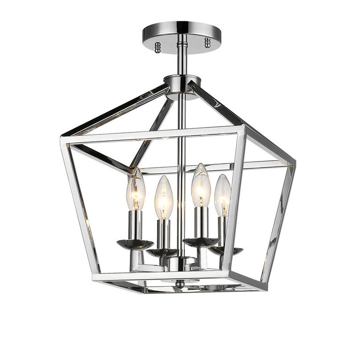 Candle Light Shiny Nickel Caged Frame Semi Flush Mount by Bethel