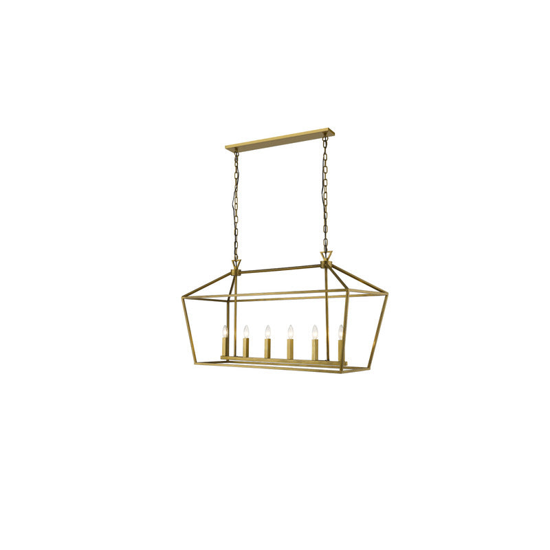 Gold Rectangular Cage Ceiling Fixture with Six Lights by Bethel