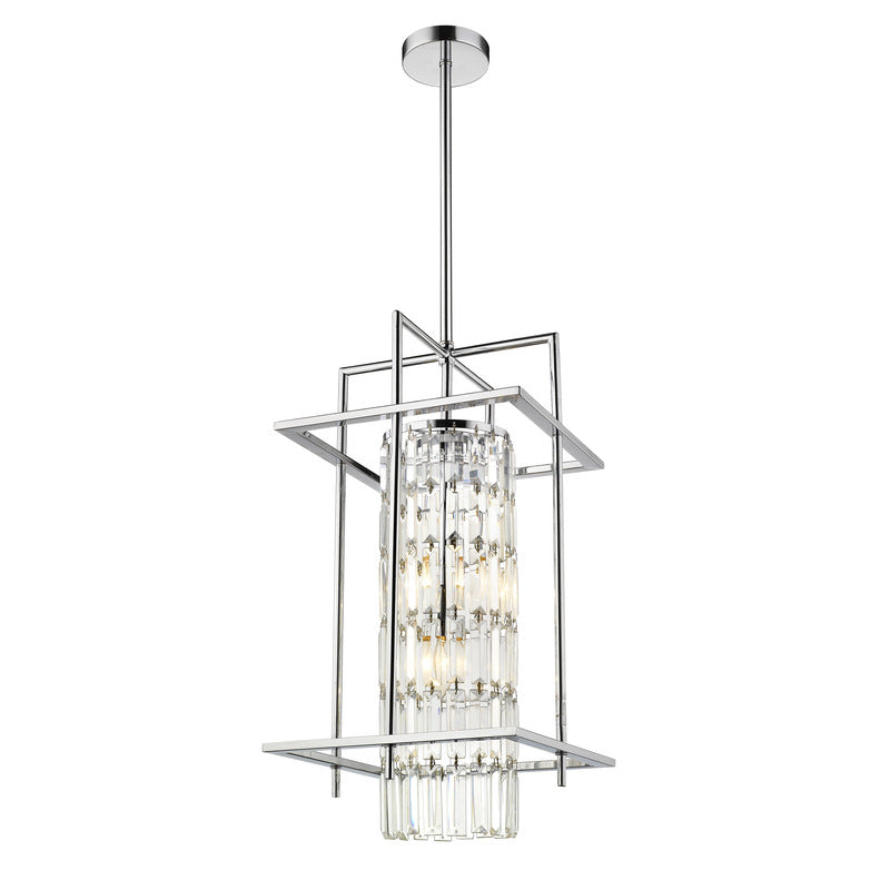 Chrome Frame Cage Pendant Light with Clear Hanging Crystals by Bethel