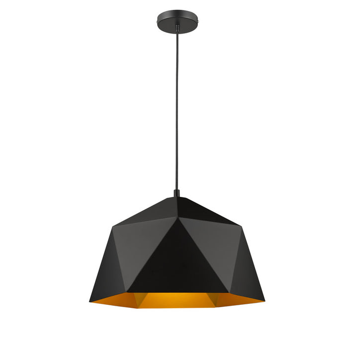Metal Shade Single Pendant Light with Interior in Black by Bethel