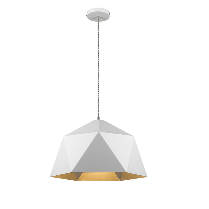 Metal Shade Single Pendant Light with Interior in White by Bethel